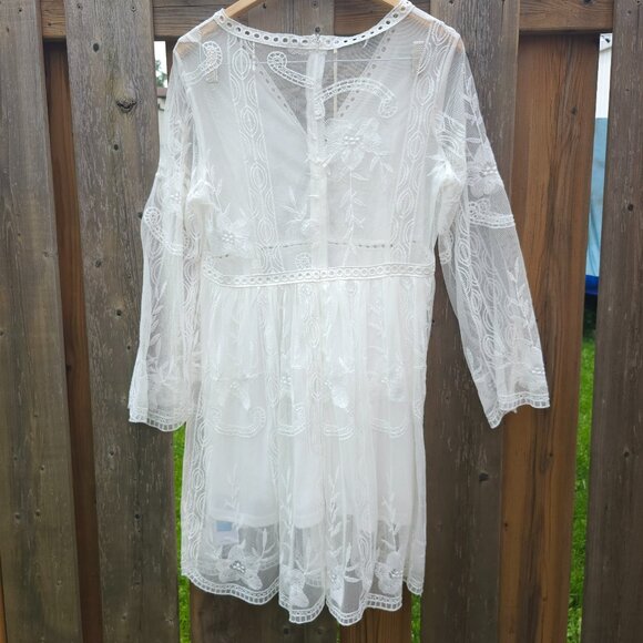 ROMANTIC CUPSHE White Lace Embroidery V-Neck Mini Dress Women's XXL/24/26 BNWT - Picture 5 of 13